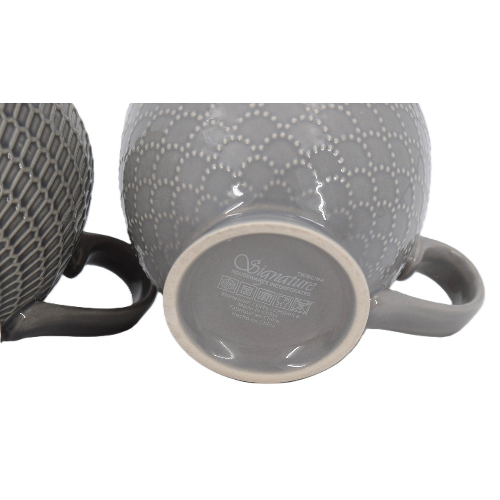 Signature Housewares Mugs Set of 2 Grey Textured Stoneware Red Navy Excellent - Picture 7 of 9